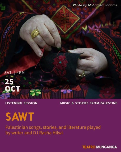 Sat 25 Oct 2025, 16:00 - “Sawt”, listening sessions: Palestinian songs played by writer and DJ Rasha Hilwi
